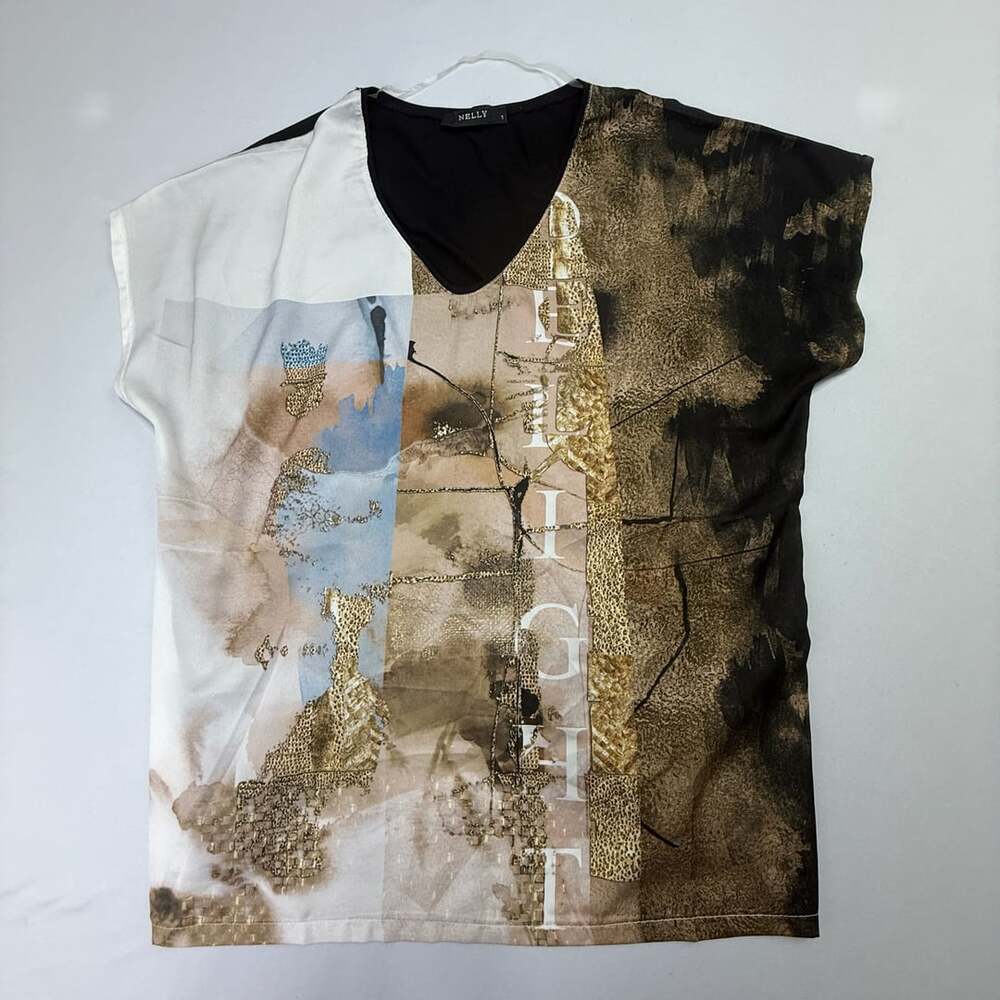 NELLY V-Neck Top Size 1 Multicolored Graphic Print - Picture 1 of 8